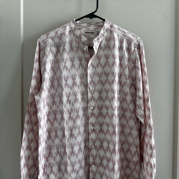 Fabindia Men's Pink Ikat Button Down Shirt - Picture 1 of 2